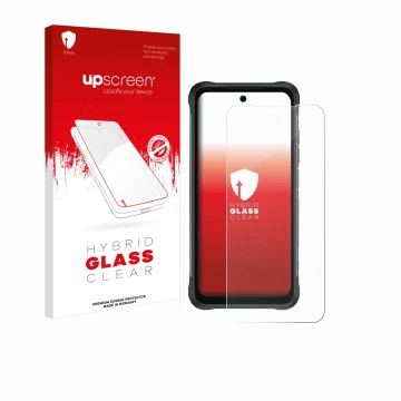 Face avant d’un emballage produit avec le logo de la marque upscreen. À côté, l’appareil Umidigi Bison 2 Pro est représenté av