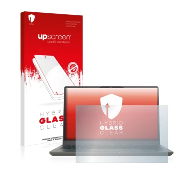 Face avant d’un emballage produit avec le logo de la marque upscreen. À côté, l’appareil Fujitsu Lifebook U7411 est représenté