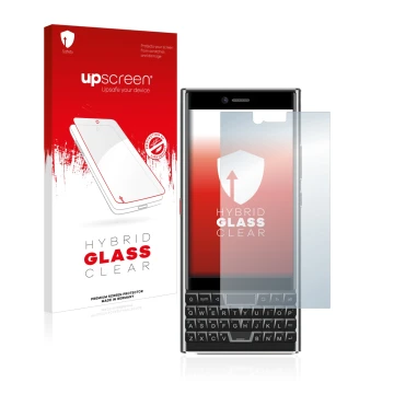 Face avant d’un emballage produit avec le logo de la marque upscreen. À côté, l’appareil Unihertz Titan Slim est représenté av