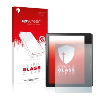 Face avant d’un emballage produit avec le logo de la marque upscreen. À côté, l’appareil Tolino Epos 3 est représenté avec la 