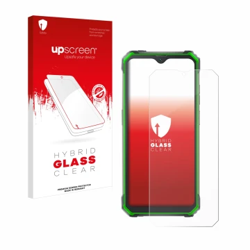 Face avant d’un emballage produit avec le logo de la marque upscreen. À côté, l’appareil Blackview BV7100 est représenté avec 