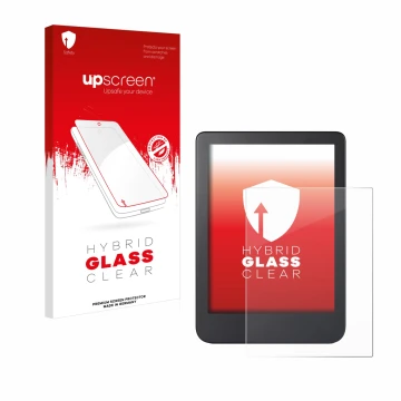 Face avant d’un emballage produit avec le logo de la marque upscreen. À côté, l’appareil Kobo Clara 2E est représenté avec la 