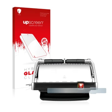 Face avant d’un emballage produit avec le logo de la marque upscreen. À côté, l’appareil Tefal OptiGrill Elite XL est représen