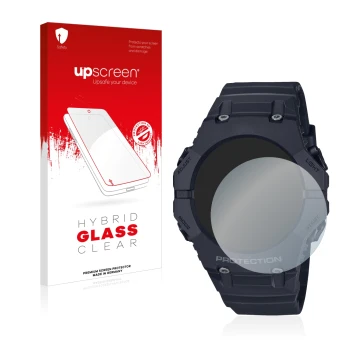 Face avant d’un emballage produit avec le logo de la marque upscreen. À côté, l’appareil Casio G-Shock GA-B001 est représenté 
