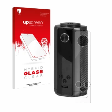 Face avant d’un emballage produit avec le logo de la marque upscreen. À côté, l’appareil Vaporesso Target 200 Mod est représen