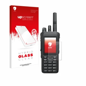 Face avant d’un emballage produit avec le logo de la marque upscreen. À côté, l’appareil Motorola R7 est représenté avec la pr