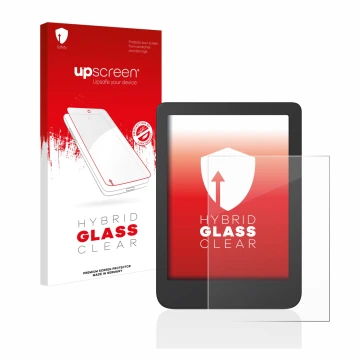 Face avant d’un emballage produit avec le logo de la marque upscreen. À côté, l’appareil Tolino Shine 4 est représenté avec la