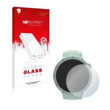 Face avant d’un emballage produit avec le logo de la marque upscreen. À côté, l’appareil Swatch Big Bold Bioceramic est représ