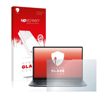 Face avant d’un emballage produit avec le logo de la marque upscreen. À côté, l’appareil Dell Latitude 9430 2-in-1 est représe