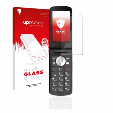 Face avant d’un emballage produit avec le logo de la marque upscreen. À côté, l’appareil Emporia TOUCHsmart.2 est représenté a