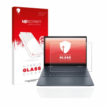 Face avant d’un emballage produit avec le logo de la marque upscreen. À côté, l’appareil HP Envy x360 13-bfxxx est représenté 