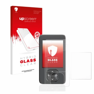 Face avant d’un emballage produit avec le logo de la marque upscreen. À côté, l’appareil Dexcom G7 CGM est représenté avec la 