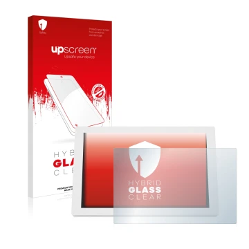Face avant d’un emballage produit avec le logo de la marque upscreen. À côté, l’appareil WetterOnline Home 3 est représenté av