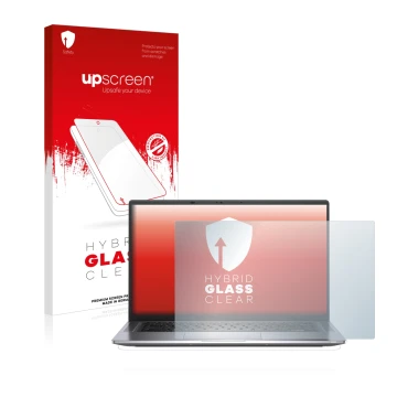 Face avant d’un emballage produit avec le logo de la marque upscreen. À côté, l’appareil Dell Latitude 9520 2-in-1 est représe