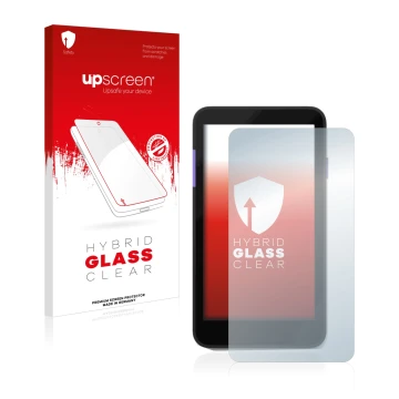 Face avant d’un emballage produit avec le logo de la marque upscreen. À côté, l’appareil Zettle Terminal (by Paypal) est repré