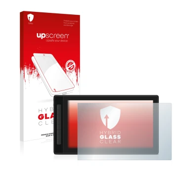 Face avant d’un emballage produit avec le logo de la marque upscreen. À côté, l’appareil Huion Kamvas Pro 16 (2.5K) est représ