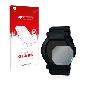 Face avant d’un emballage produit avec le logo de la marque upscreen. À côté, l’appareil Casio G-Shock GD350 est représenté av