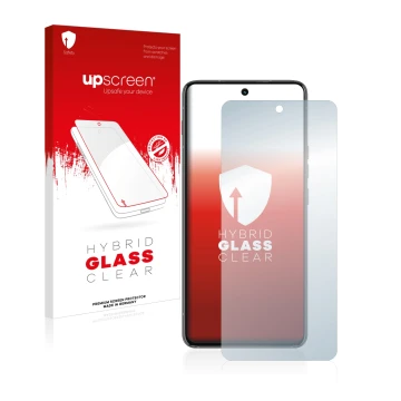 Face avant d’un emballage produit avec le logo de la marque upscreen. À côté, l’appareil Motorola ThinkPhone est représenté av
