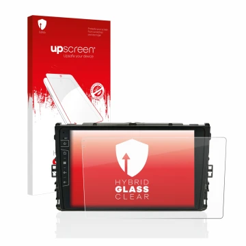 Face avant d’un emballage produit avec le logo de la marque upscreen. À côté, l’appareil Dynavin D8-DF63 10.1