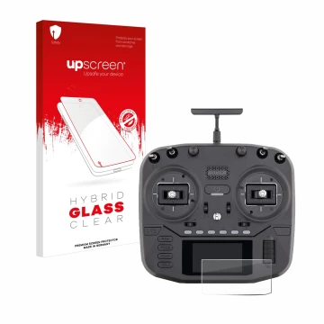 Face avant d’un emballage produit avec le logo de la marque upscreen. À côté, l’appareil Radiomaster Boxer est représenté avec