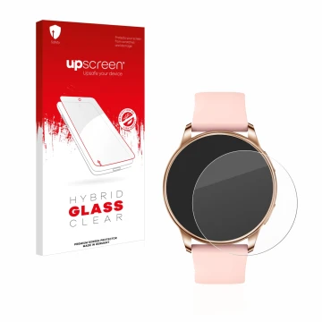 Face avant d’un emballage produit avec le logo de la marque upscreen. À côté, l’appareil Levowatch F2 est représenté avec la p