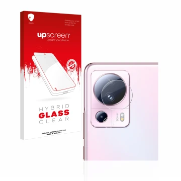 Face avant d’un emballage produit avec le logo de la marque upscreen. À côté, l’appareil Xiaomi 13 Lite (Caméra UNIQUEMENT) es