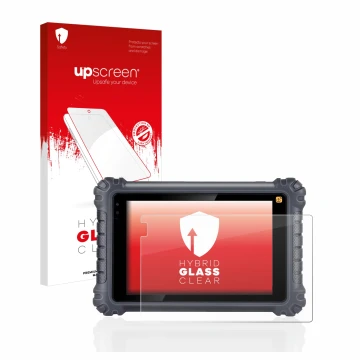 Face avant d’un emballage produit avec le logo de la marque upscreen. À côté, l’appareil Autel MaxiCom MK906Pro-TS est représe