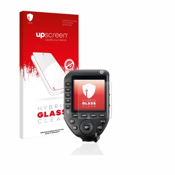 Face avant d’un emballage produit avec le logo de la marque upscreen. À côté, l’appareil Godox XPro II est représenté avec la 