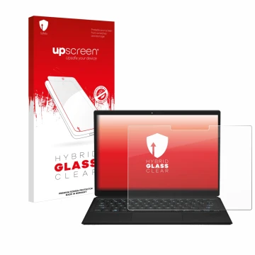 Face avant d’un emballage produit avec le logo de la marque upscreen. À côté, l’appareil ASUS ROG Flow Z13 2023 est représenté