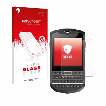 Face avant d’un emballage produit avec le logo de la marque upscreen. À côté, l’appareil Unihertz Titan Pocket est représenté 