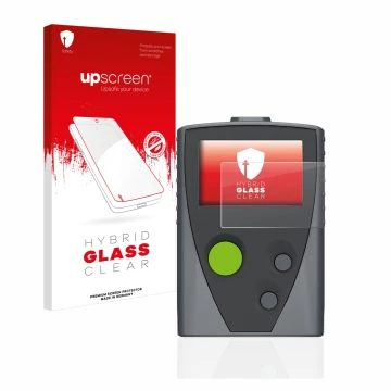 Face avant d’un emballage produit avec le logo de la marque upscreen. À côté, l’appareil Swissphone Boss 915 est représenté av