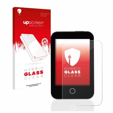 Face avant d’un emballage produit avec le logo de la marque upscreen. À côté, l’appareil Medtrum Touchcare nano CGM est représ