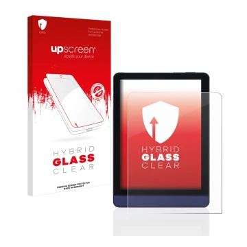 Face avant d’un emballage produit avec le logo de la marque upscreen. À côté, l’appareil Meebook M6 6