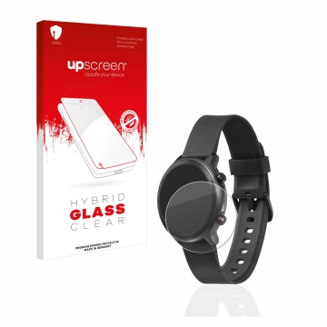 Face avant d’un emballage produit avec le logo de la marque upscreen. À côté, l’appareil Doro Watch est représenté avec la pro