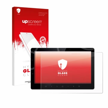 Face avant d’un emballage produit avec le logo de la marque upscreen. À côté, l’appareil Bewatec .Tablet SF 13