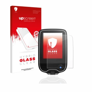 Face avant d’un emballage produit avec le logo de la marque upscreen. À côté, l’appareil Freestyle Libre 3 est représenté avec