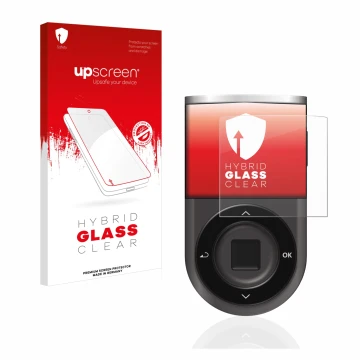 Face avant d’un emballage produit avec le logo de la marque upscreen. À côté, l’appareil D’CENT Biometric Wallet est représent