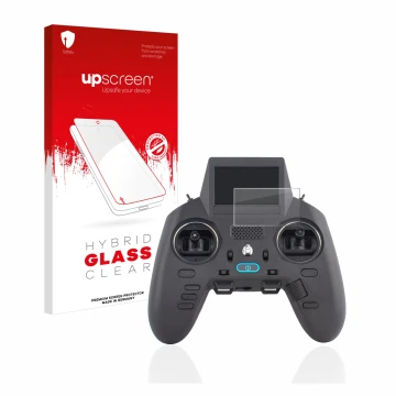 Face avant d’un emballage produit avec le logo de la marque upscreen. À côté, l’appareil Radiomaster Zorro est représenté avec