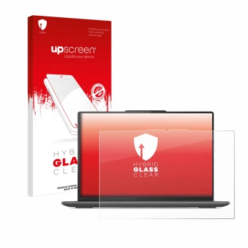 Face avant d’un emballage produit avec le logo de la marque upscreen. À côté, l’appareil Lenovo Yoga Pro 9i Gen 8 16