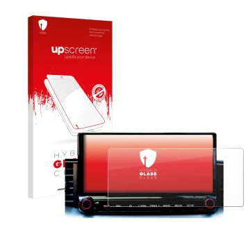 Face avant d’un emballage produit avec le logo de la marque upscreen. À côté, l’appareil Kia Xceed 2023 Infotainment System es