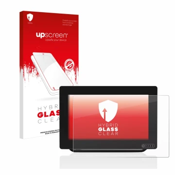 Face avant d’un emballage produit avec le logo de la marque upscreen. À côté, l’appareil Raymarine Axiom 9 est représenté avec