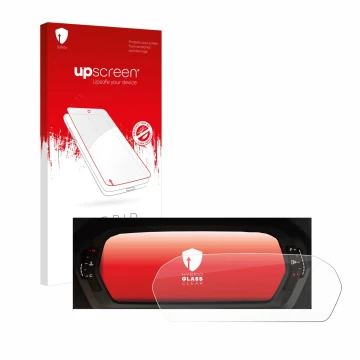 Face avant d’un emballage produit avec le logo de la marque upscreen. À côté, l’appareil Audi A3 2023 Virtual cockpit Plus est