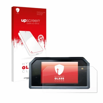 Face avant d’un emballage produit avec le logo de la marque upscreen. À côté, l’appareil Yamaha Tmax 560 2023 est représenté a