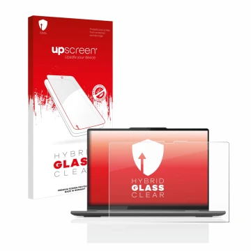 Face avant d’un emballage produit avec le logo de la marque upscreen. À côté, l’appareil Lenovo Yoga 7 Gen 8 14