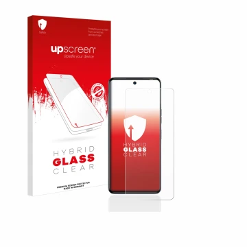 Face avant d’un emballage produit avec le logo de la marque upscreen. À côté, l’appareil Tecno Camon 20 Pro est représenté ave
