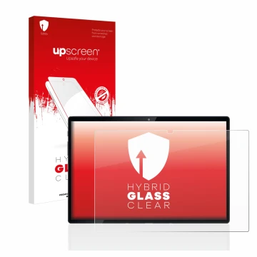 Face avant d’un emballage produit avec le logo de la marque upscreen. À côté, l’appareil Mediacom SmartPad Azimut 3 Lite 4G es