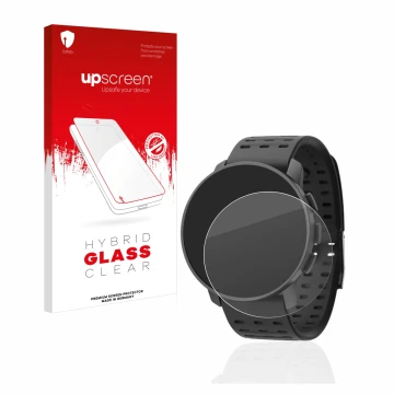 Face avant d’un emballage produit avec le logo de la marque upscreen. À côté, l’appareil Suunto 9 Peak Pro est représenté avec