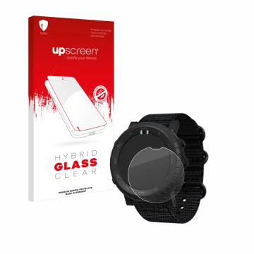 Face avant d’un emballage produit avec le logo de la marque upscreen. À côté, l’appareil Suunto Core Alpha est représenté avec