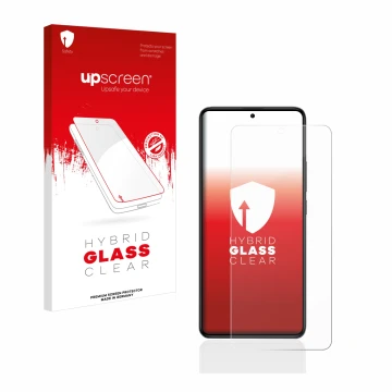 Face avant d’un emballage produit avec le logo de la marque upscreen. À côté, l’appareil Xiaomi Poco F5 Pro est représenté ave