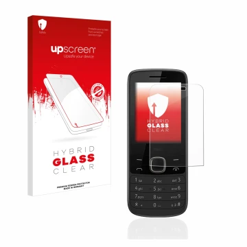 Face avant d’un emballage produit avec le logo de la marque upscreen. À côté, l’appareil Nokia 225 4G est représenté avec la p